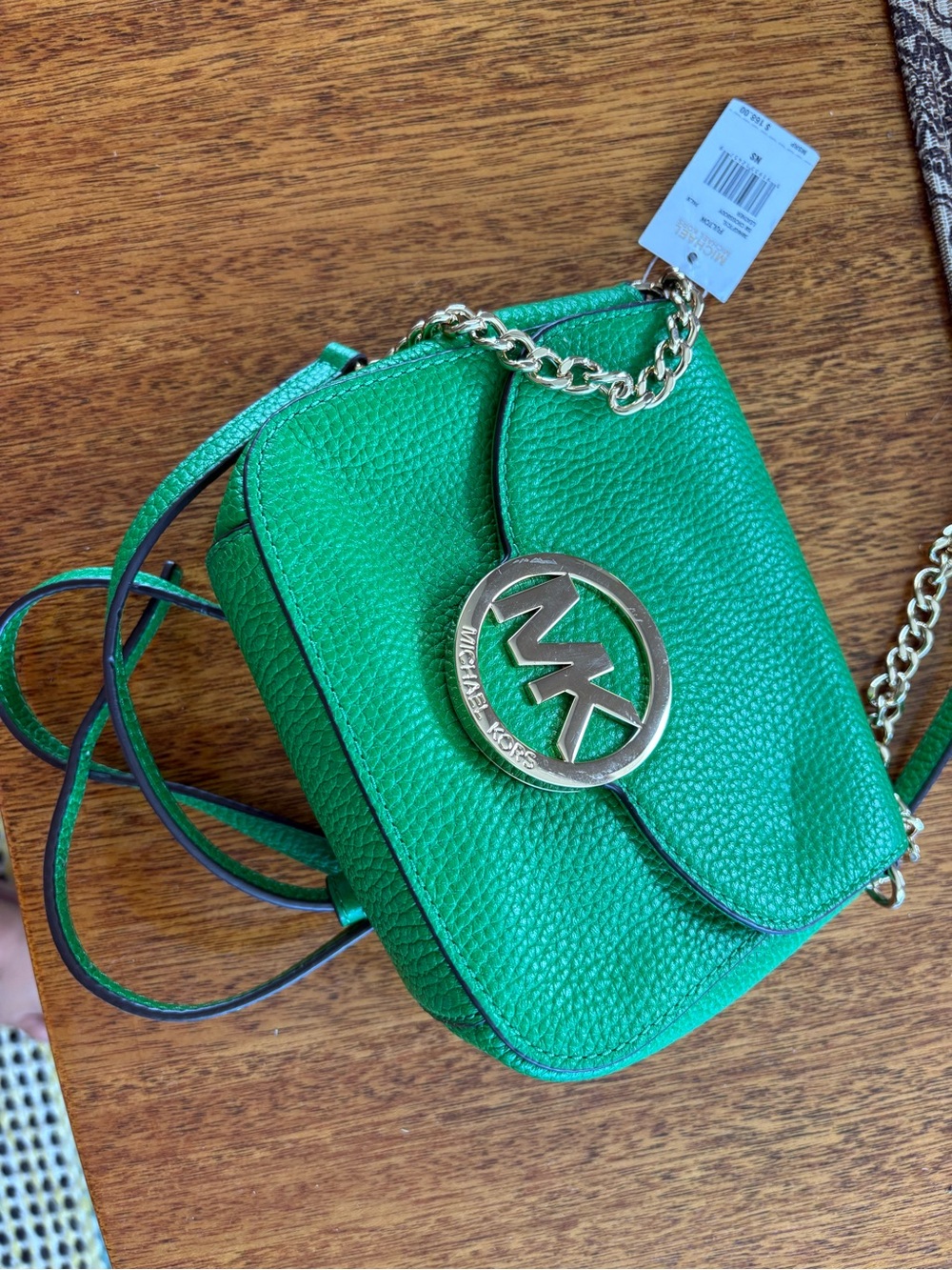 Michael Kors Emerald Green Pebbled Leather Crossbody with Gold Logo